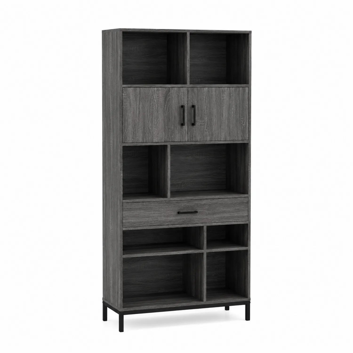 Bibliothèque à étagères en bois et métal Gris 180x80x30 cm