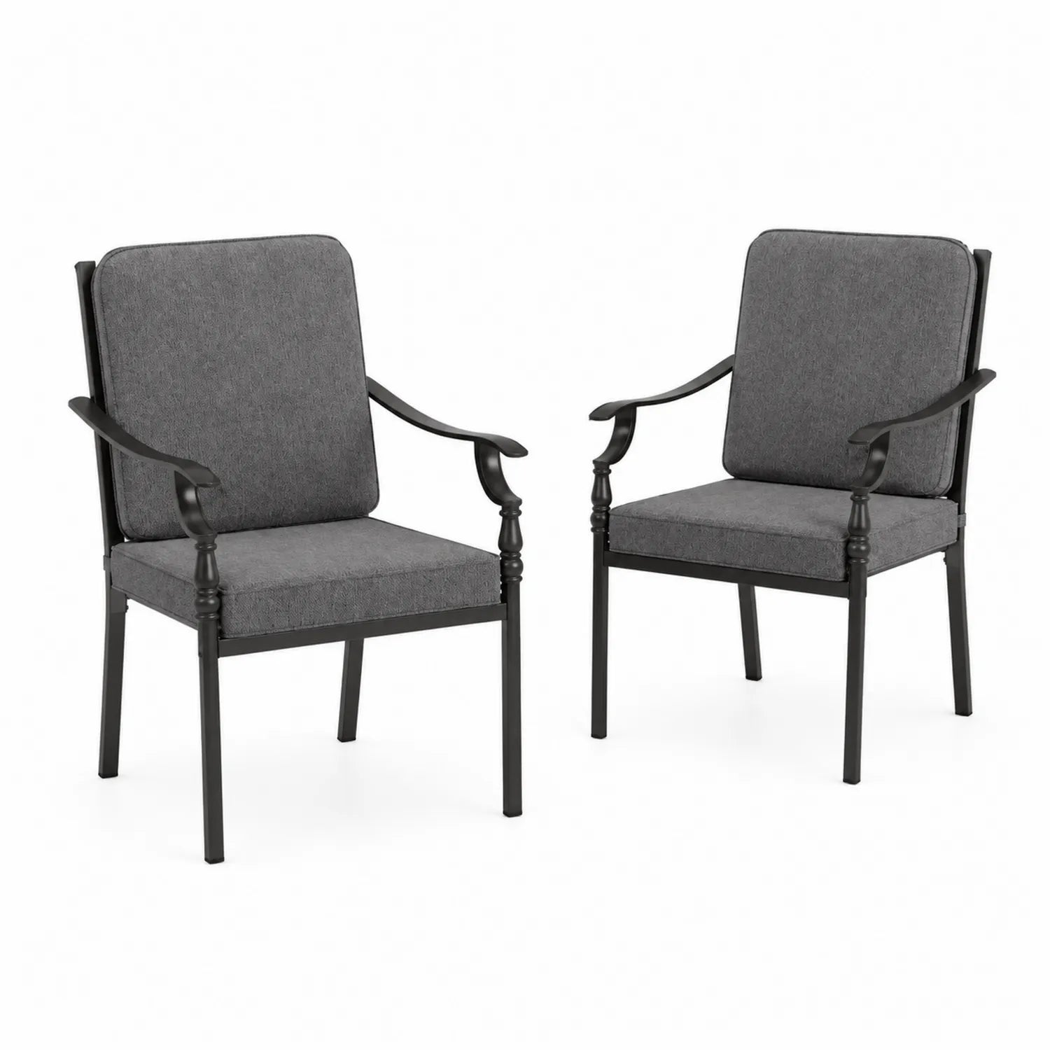 Paire de chaises d'extérieur en aluminium avec coussins en tissu gris