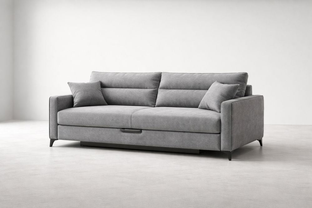 Gray Polyester Fabric Sofa with Cushions