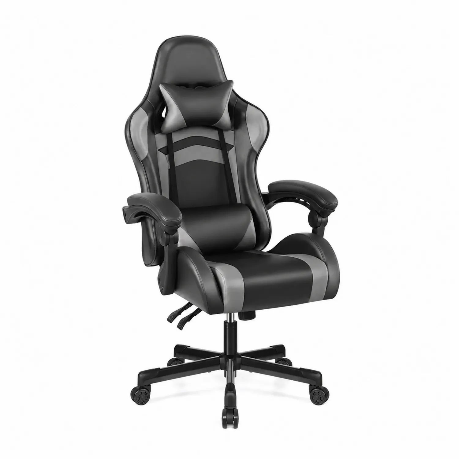 Chaise de bureau en cuir synthétique noir et gris avec accoudoirs ajustables
