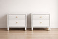 White MDF Wood 2-Piece Nightstand Set with Gold Knobs 60cm x 40cm x 55cm