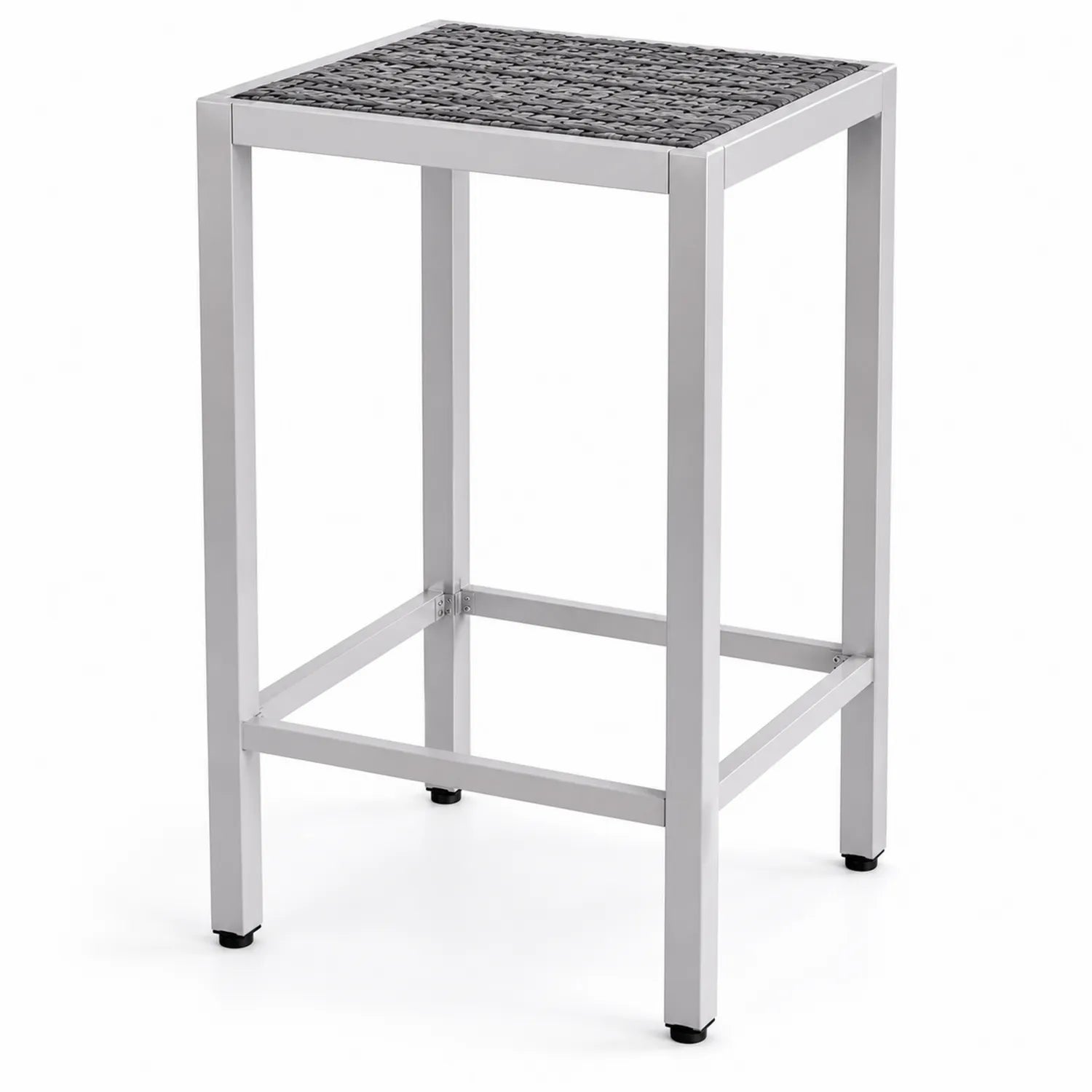 Table haute carrée en aluminium et résine tressée 70x70x110 cm Gris