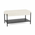 Panca in metallo nero e velluto crema 100 cm