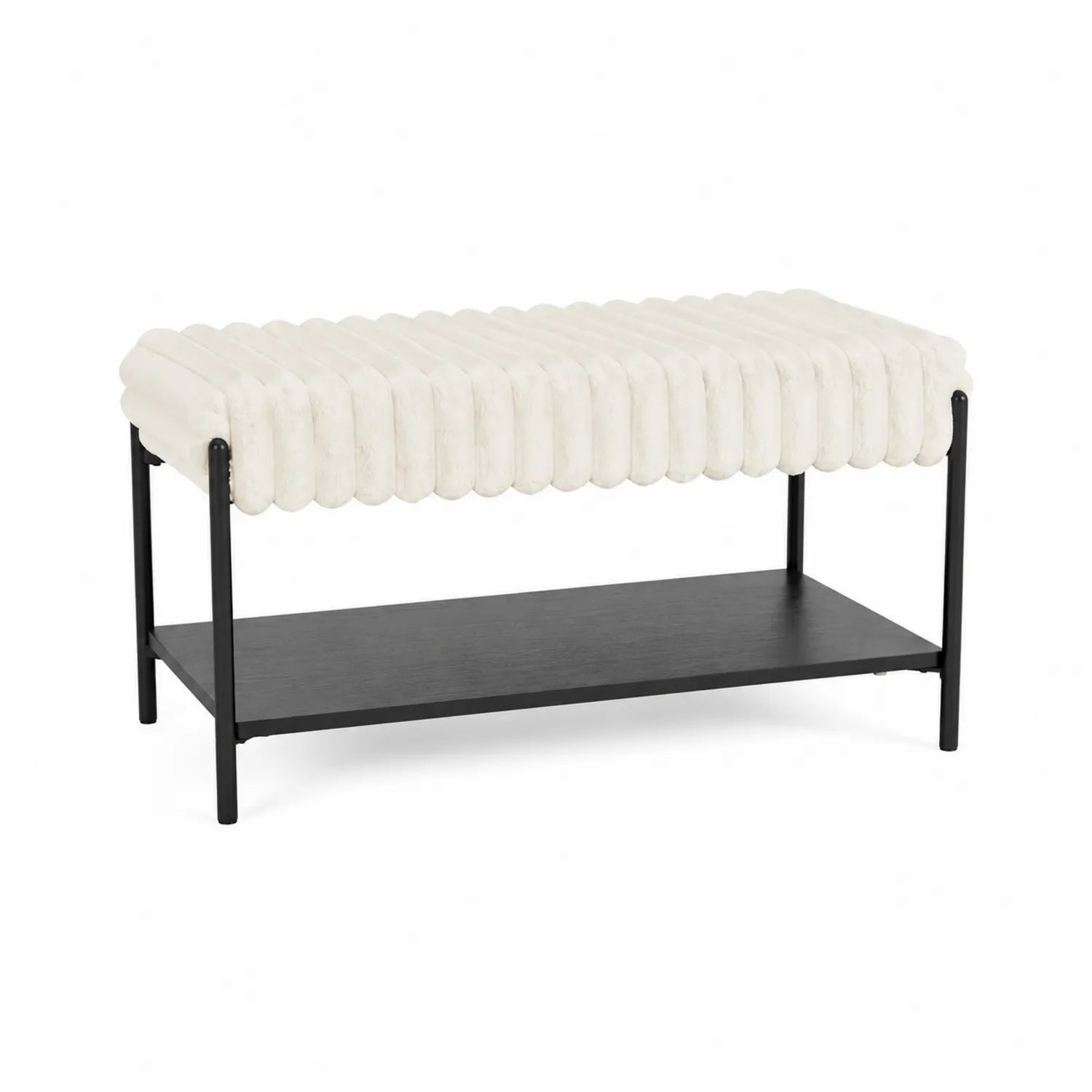 Banc en métal noir et velours crème 100 cm