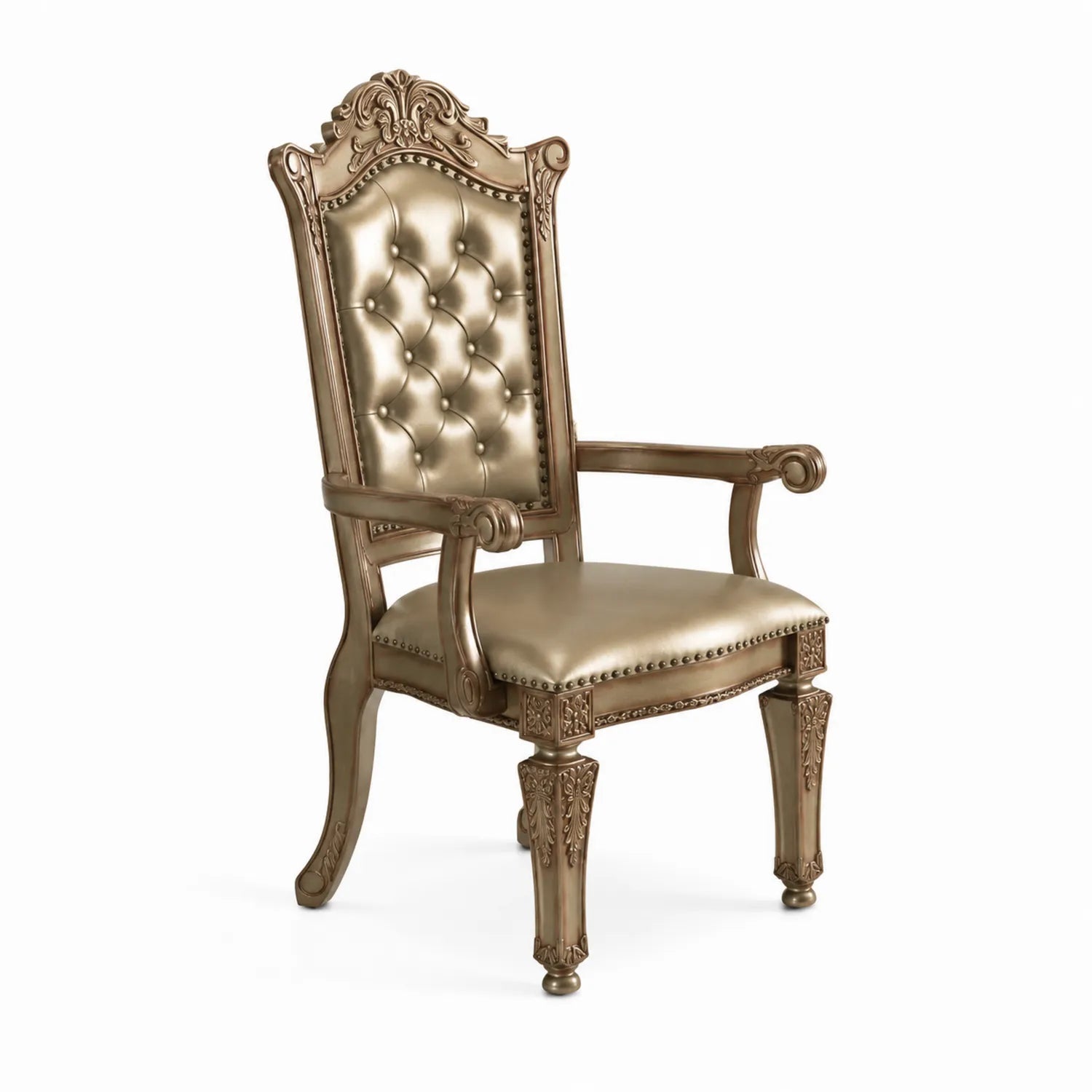 Chaise en Bois avec Accoudoirs et Revêtement en Cuir Synthétique Doré