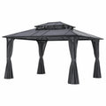 Gazebo da giardino in metallo 4x3x2,7m con tetto in policarbonato e tende Grigio