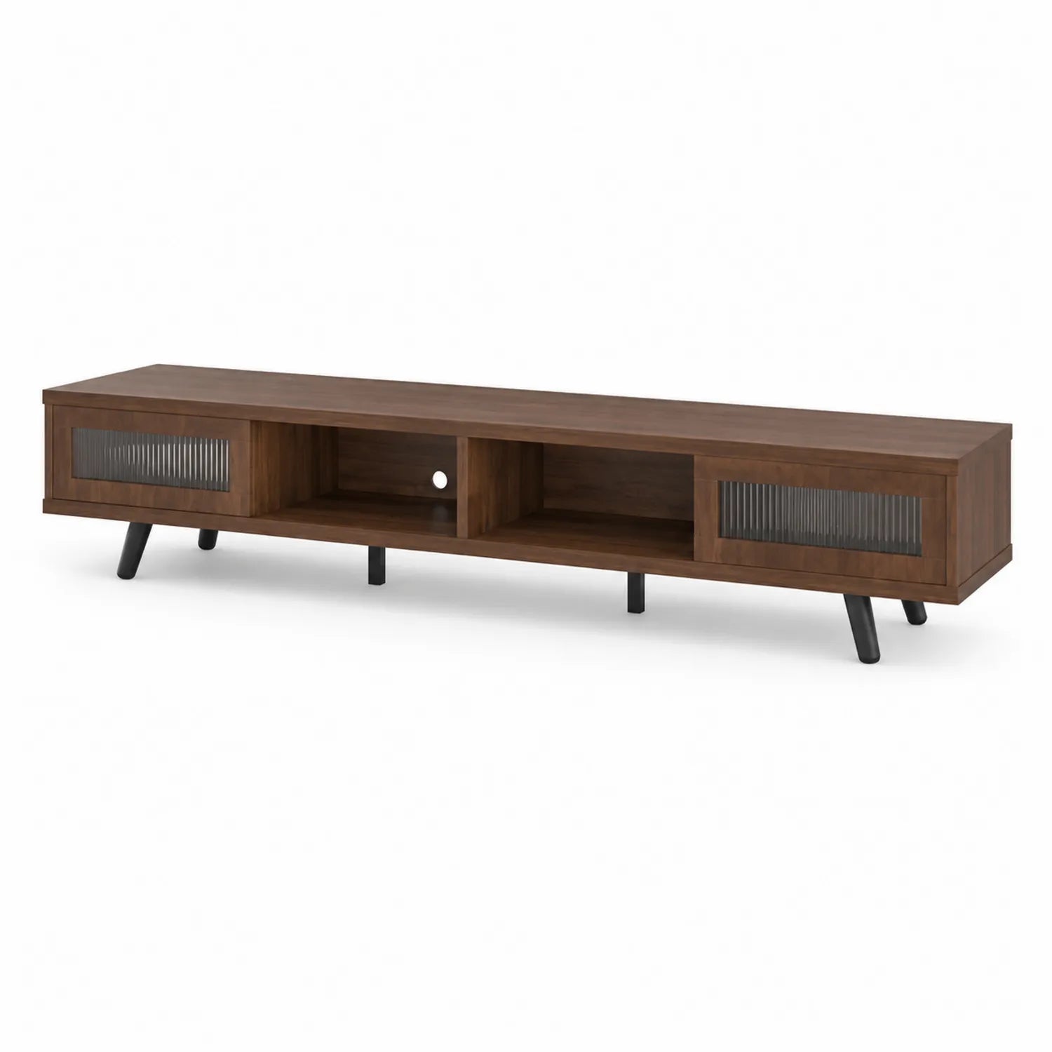 Meuble TV bois marron avec portes en verre cannelé