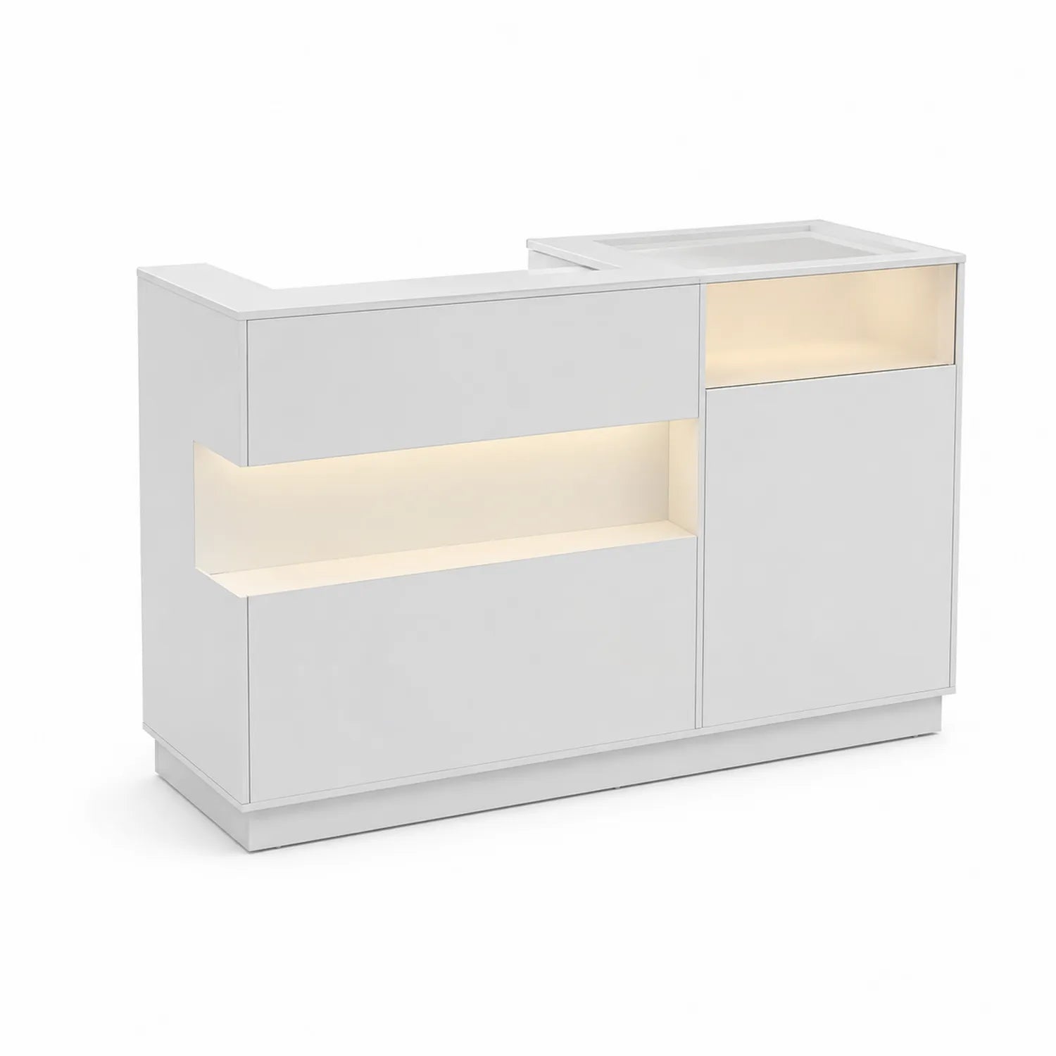 Bancone reception in MDF bianco con illuminazione a LED