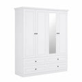Armadio a 4 ante con specchio e 6 cassetti in legno MDF bianco