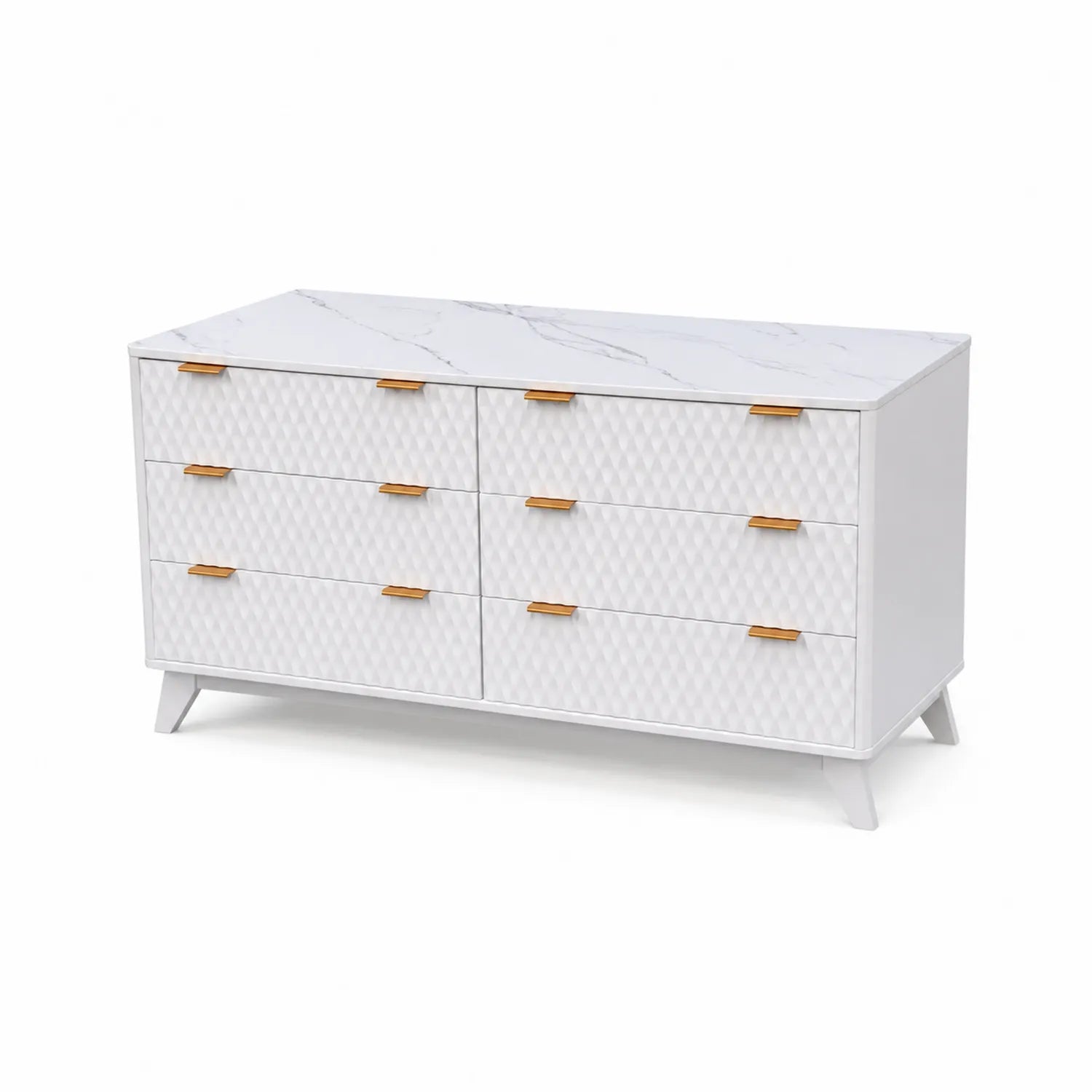 Commode 6 tiroirs en MDF et marbre synthétique Blanc