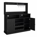 Credenza da Cucina in Legno Nero con Portabottiglie e Ripiani Contenitori