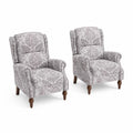 Set di 2 poltrone reclinabili in tessuto grigio con motivi floreali