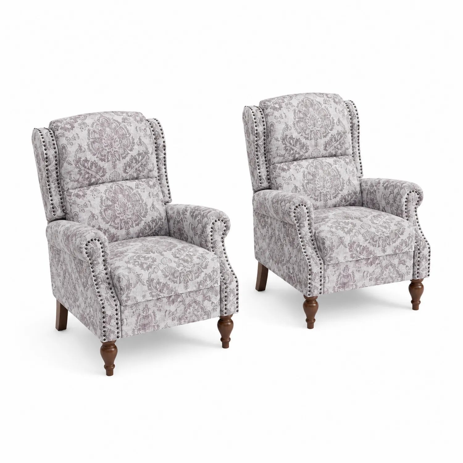 Lot de 2 fauteuils inclinables en tissu gris avec motifs floraux