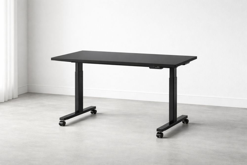 Black Steel and MDF Adjustable Height Desk with Wheels
