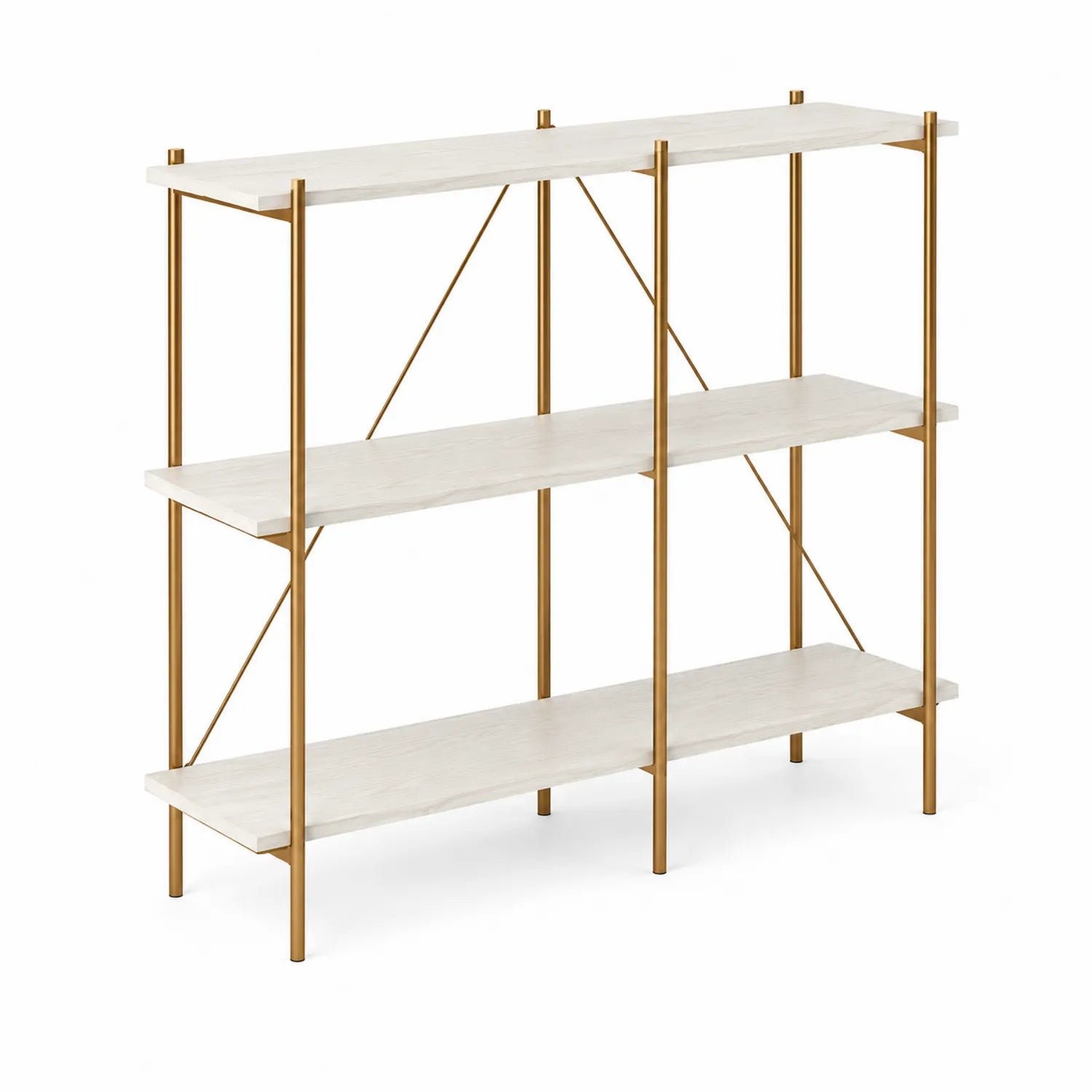 Étagère en bois et métal blanc et doré 120x30x90cm
