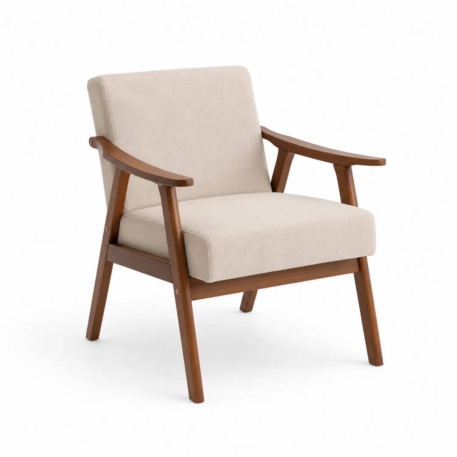 Fauteuil en bois de hêtre et tissu beige