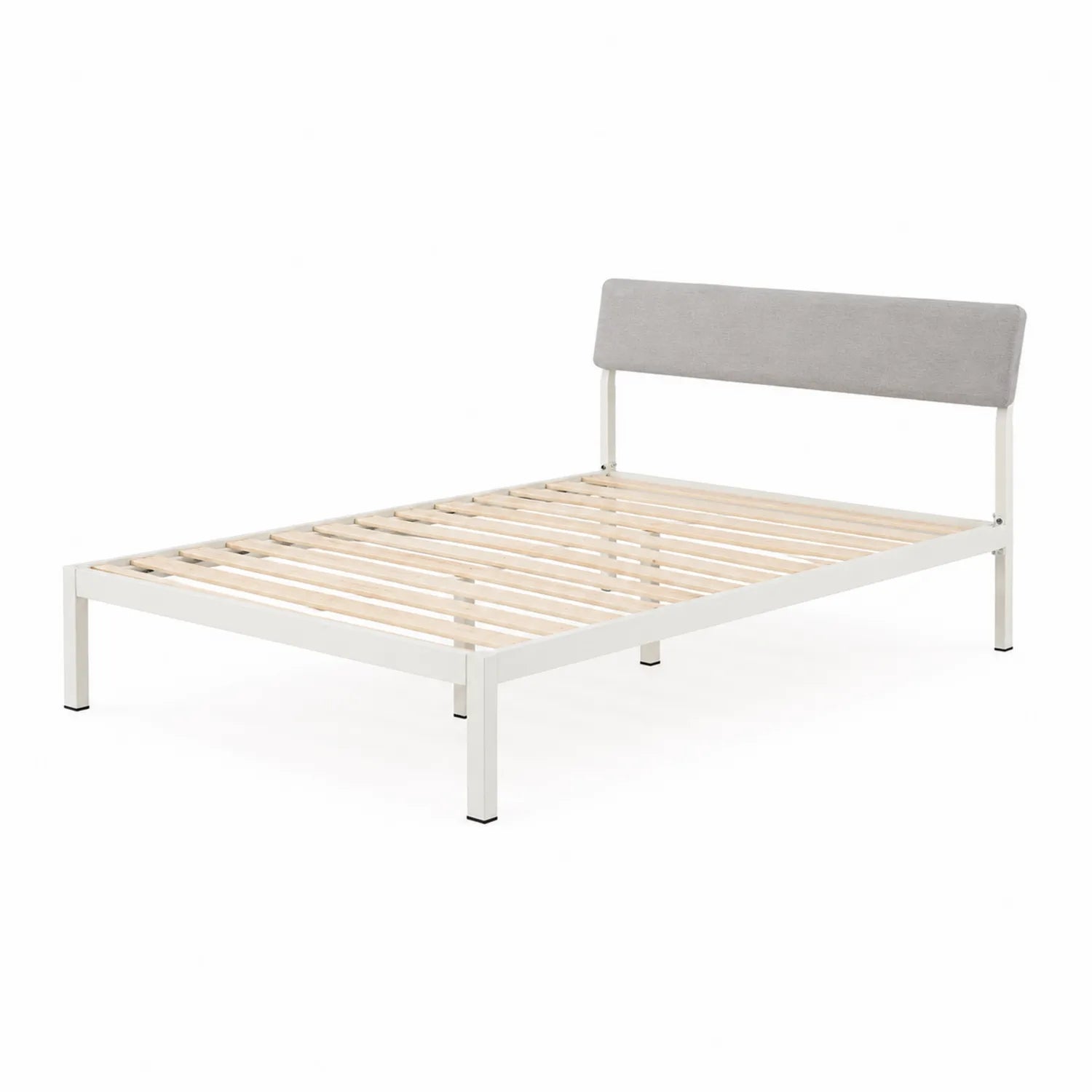 Lit double en métal avec tête de lit en tissu Gris 200x140 cm