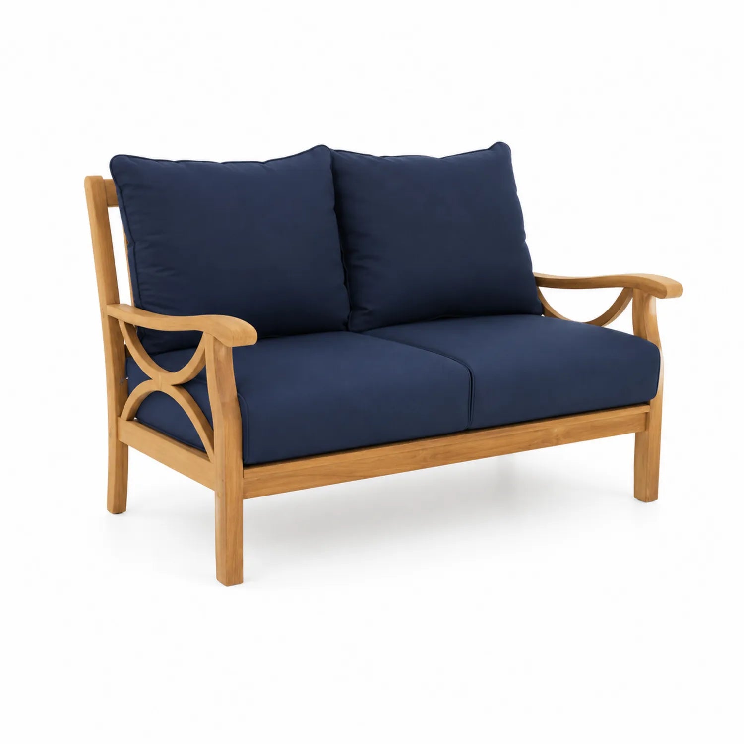 Canapé en bois avec coussins en polyester bleu 2 places