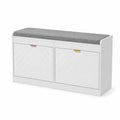 Panca contenitore in legno con cuscino in tessuto grigio 100x40x50 cm
