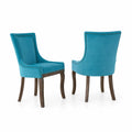Set di 2 sedie in legno e velluto turchese con borchie decorative